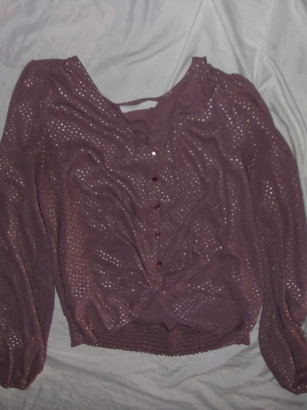 LUSH size medium womens shirt blouse long sleeved gold print pink
